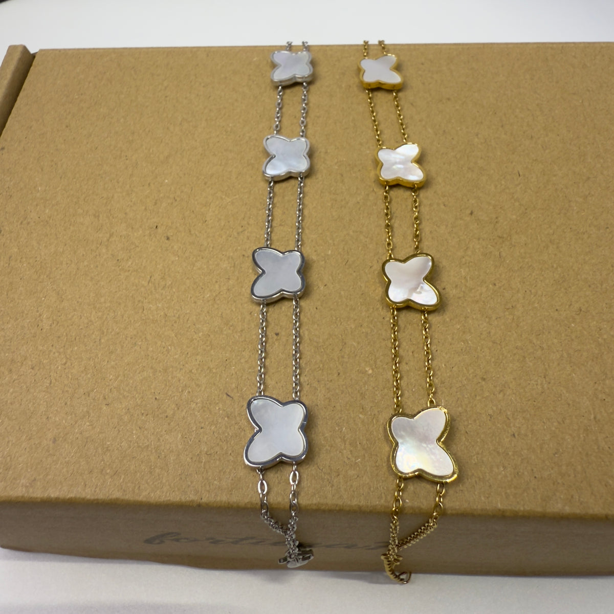 gold butterfly mother of pearl stainless steel bracelet
