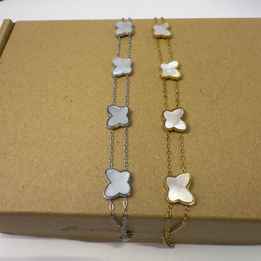 Gold Butterfly Mother of Pearl Stainless Steel Bracelet