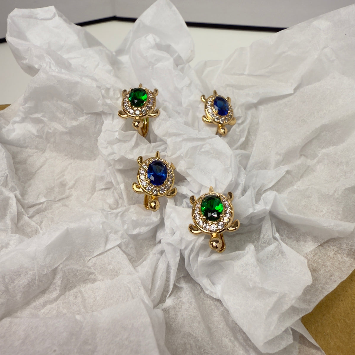 gold-plated turtle earrings with zircon