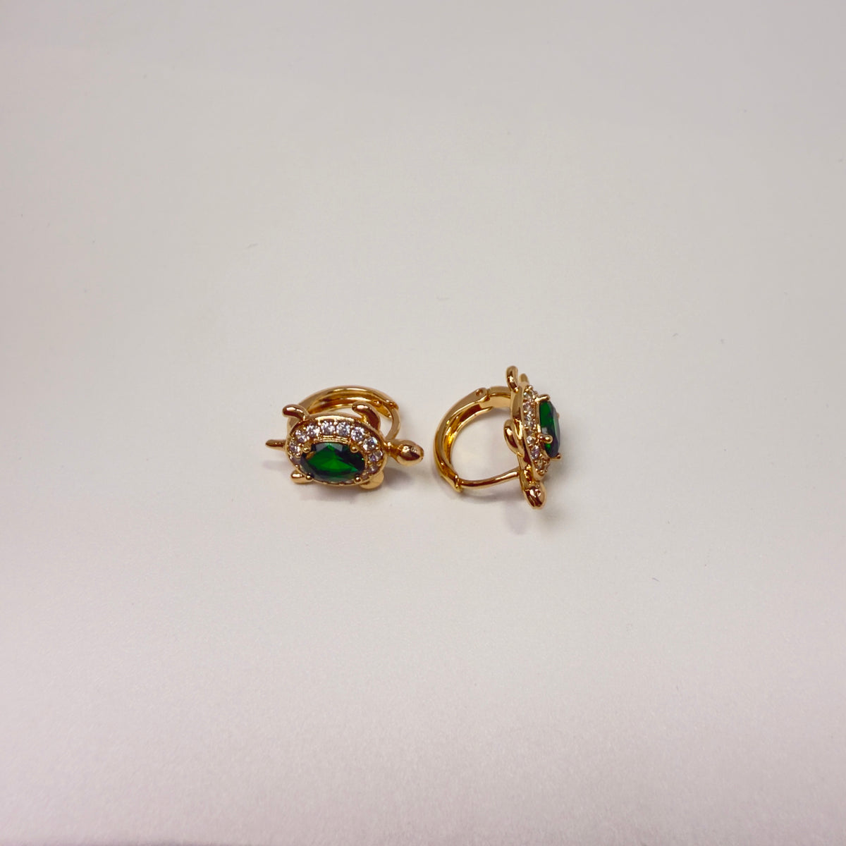 gold-plated turtle earrings with zircon