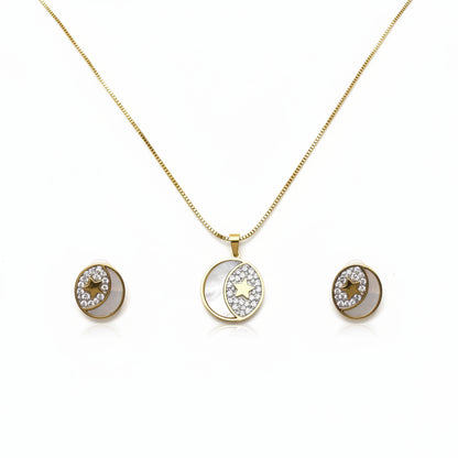 Mother-of-pearl Zircon Moon Necklace and Earring Set
