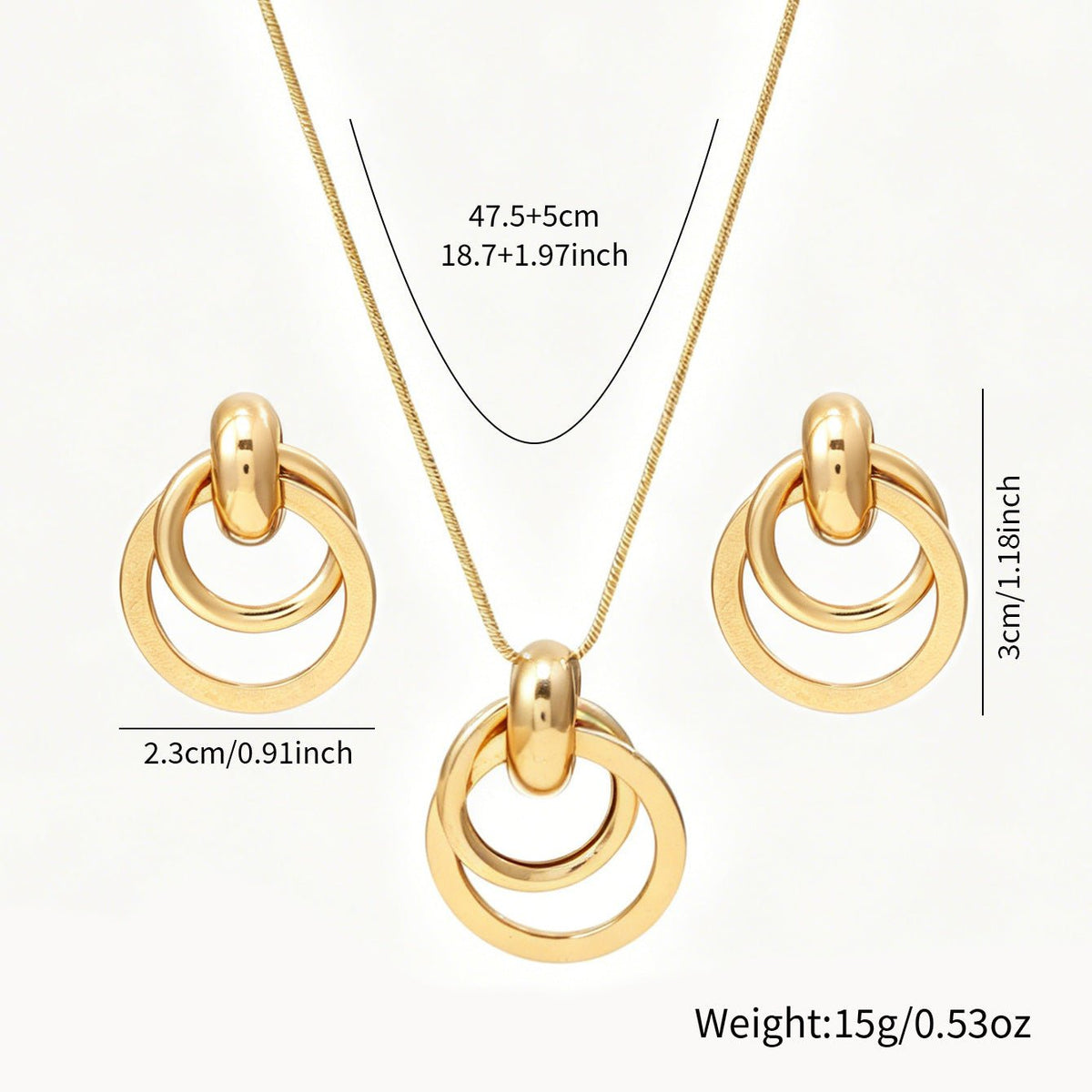 Cross-border European American Daily Versatile Metal Geometric Circle Jewelry Set, Premium Texture Matching Necklace & Stud Earrings For Women - Fortune7Jewelry