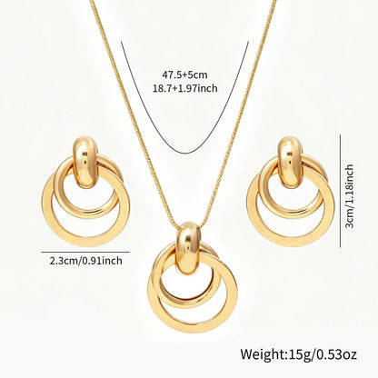 Cross-border European American Daily Versatile Metal Geometric Circle Jewelry Set, Premium Texture Matching Necklace & Stud Earrings For Women - Fortune7Jewelry