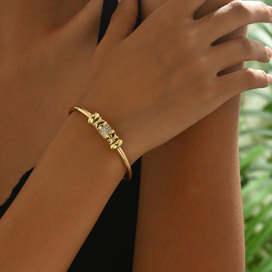 Minimalist Korean Style Women Bangle, Unique Geometric Niche Design Inlaid Cubic Zirconia, Premium Texture Fashion Wrist Jewelry - Fortune7Jewelry