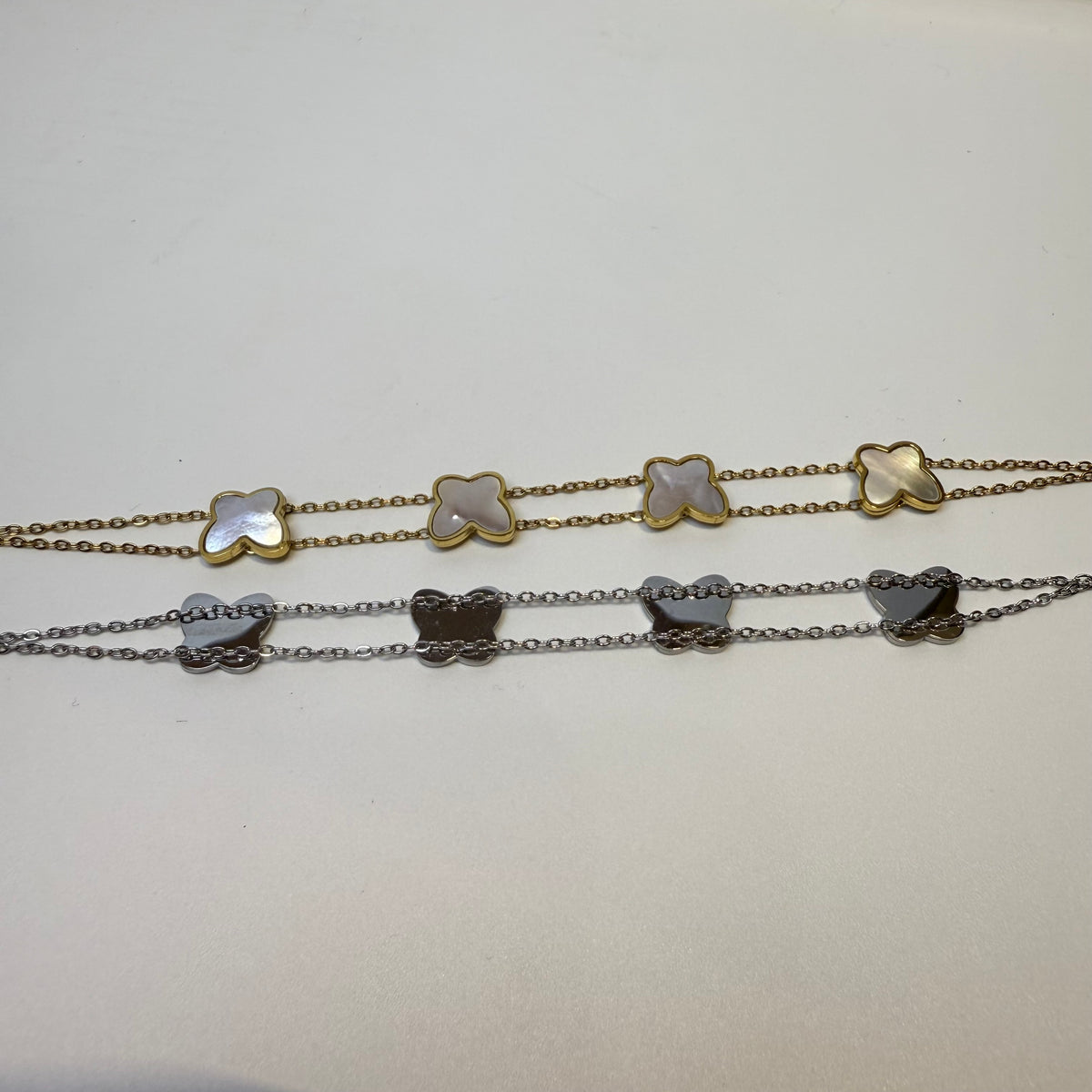 gold butterfly mother of pearl stainless steel bracelet