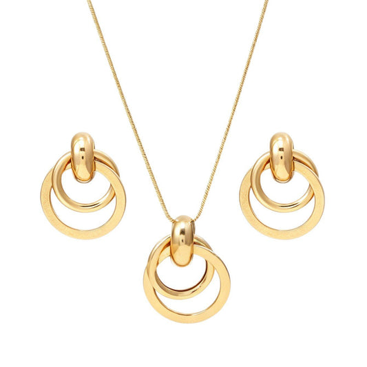 Cross-border European American Daily Versatile Metal Geometric Circle Jewelry Set, Premium Texture Matching Necklace & Stud Earrings For Women - Fortune7Jewelry