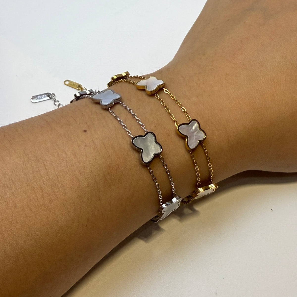 gold butterfly mother of pearl stainless steel bracelet