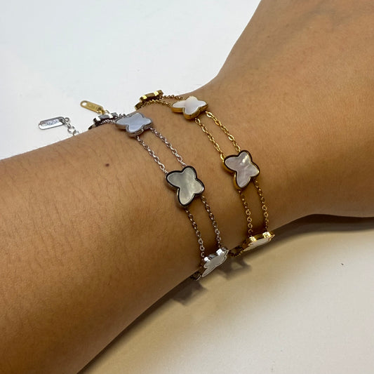Gold Butterfly Mother of Pearl Stainless Steel Bracelet