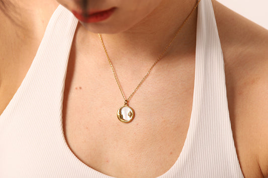 Stainless Steel White Mother‑of‑Pearl Necklace