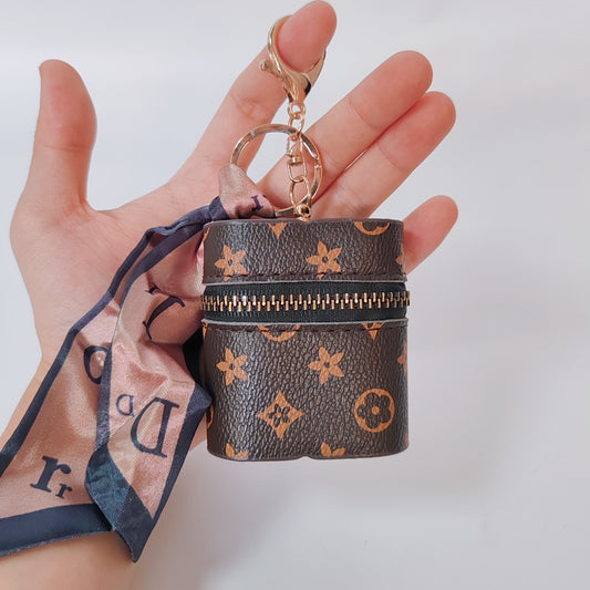 Mini PU Leather Earphone Pouch & Lipstick Bag Keychain