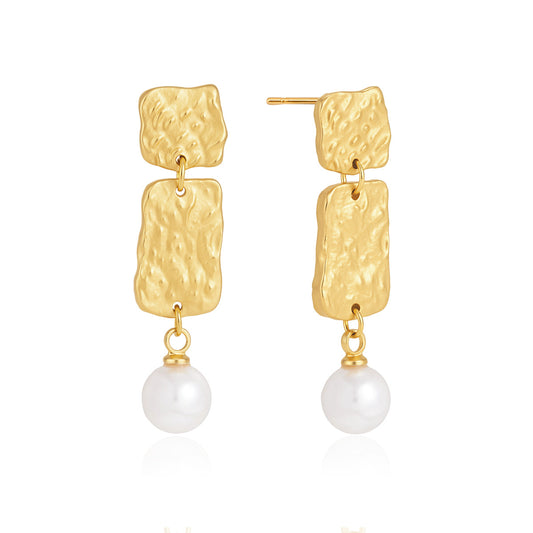 18K Gold Plated Stainless Steel Pearl Stud Earrings