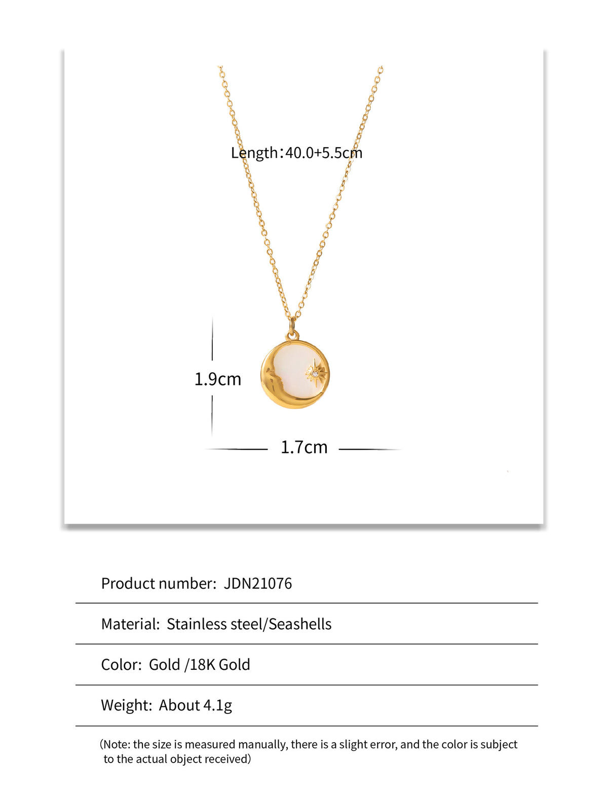 stainless steel white mother‑of‑pearl necklace