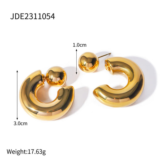 Stainless Steel Double C Zircon Stud Earring