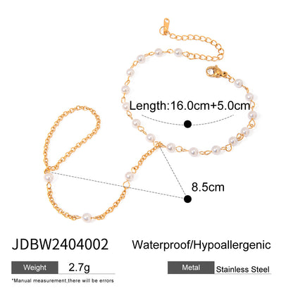 Stainless Steel Zircon Pearl Ring Bracelet