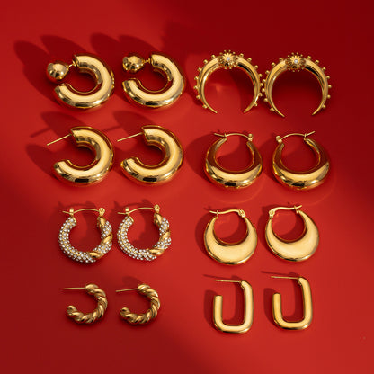 Stainless Steel Double C Zircon Stud Earring
