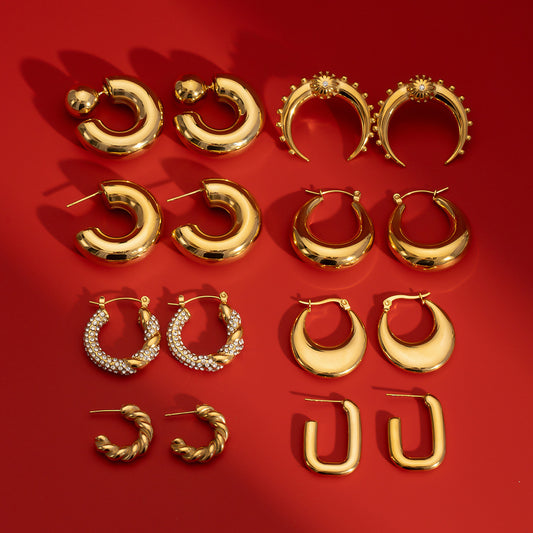 Stainless Steel Double C Zircon Stud Earring
