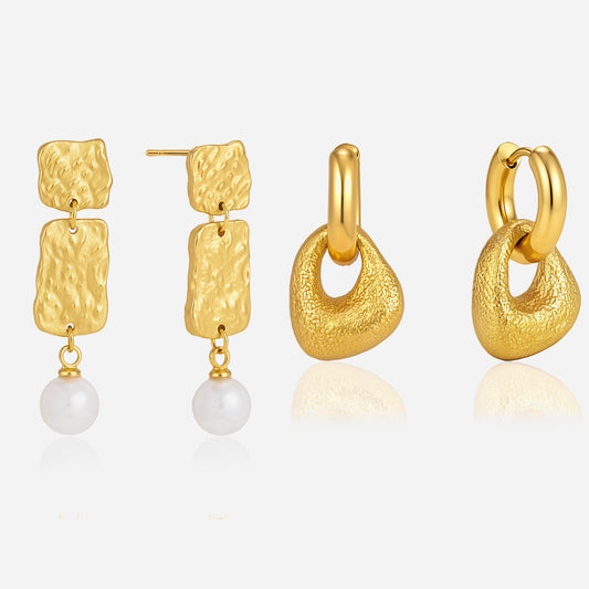 18K Gold Plated Stainless Steel Pearl Stud Earrings