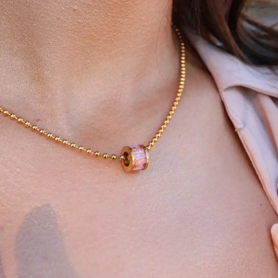 lucky stainless steel zircon round pendant
