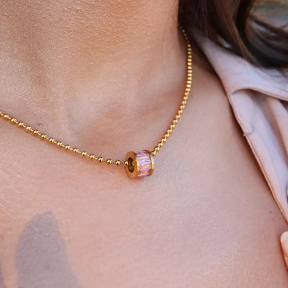 Lucky Stainless Steel Zircon Round Pendant
