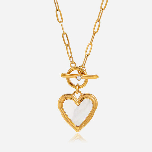 Heart‑shaped Natural Mother‑of‑Pearl Stainless Steel Necklace