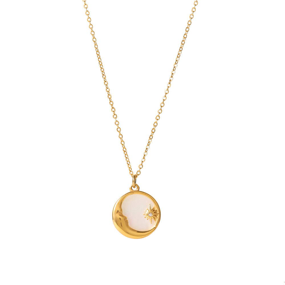 stainless steel white mother‑of‑pearl necklace