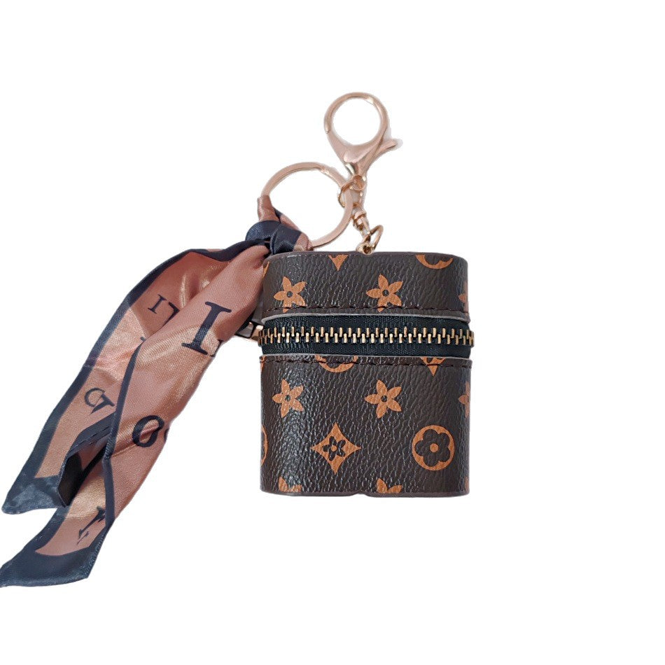 mini pu leather earphone pouch & lipstick bag keychain