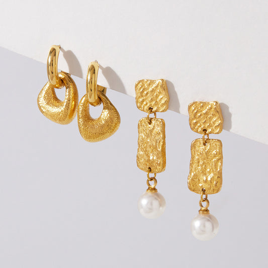 18K Gold Plated Stainless Steel Pearl Stud Earrings