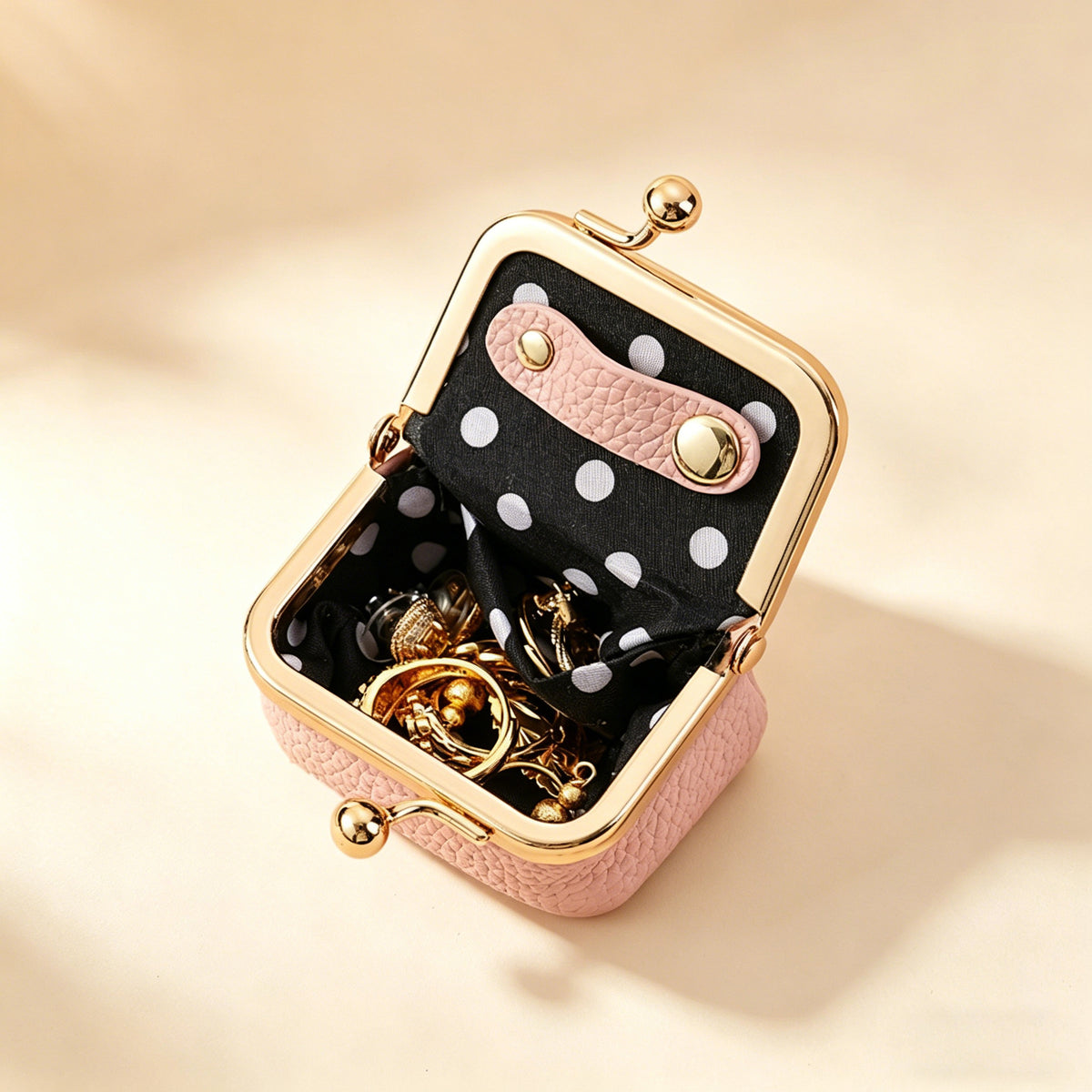 mini leather kiss lock travel jewelry pouch