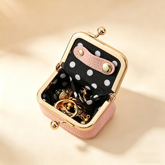 Mini Leather Kiss Lock Travel Jewelry Pouch