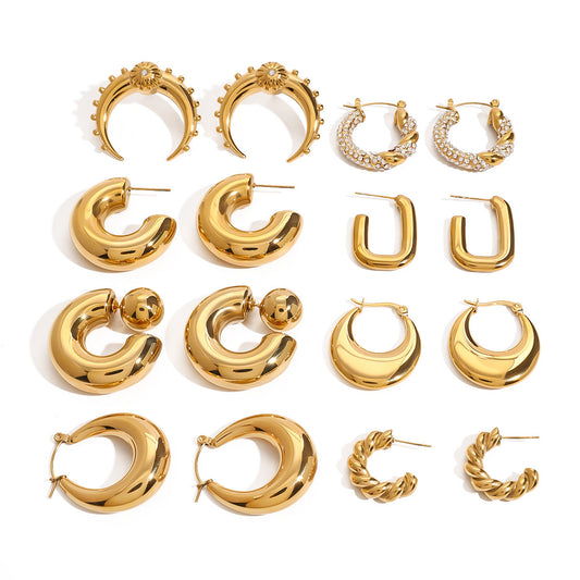 Stainless Steel Double C Zircon Stud Earring