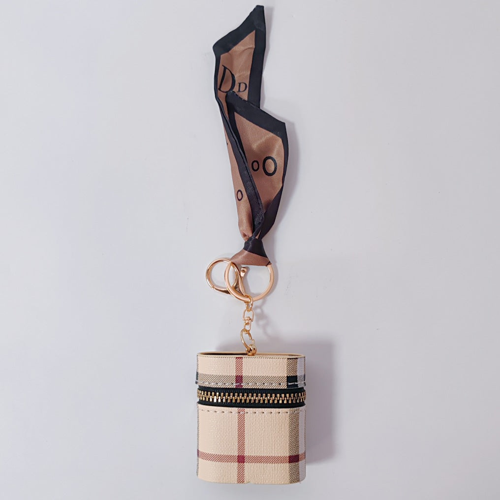 mini pu leather earphone pouch & lipstick bag keychain