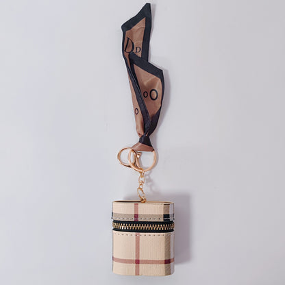 Mini PU Leather Earphone Pouch & Lipstick Bag Keychain