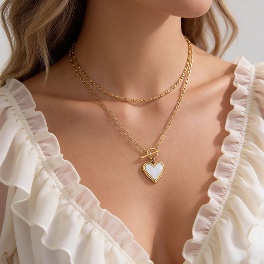 Heart‑shaped Natural Mother‑of‑Pearl Stainless Steel Necklace
