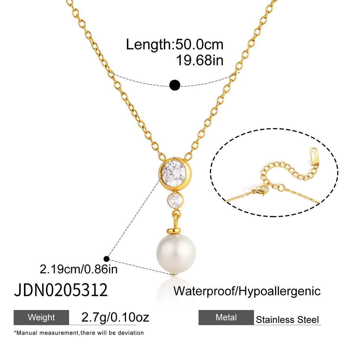 18k gold plated pearl pendant with zircon