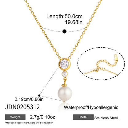 18K Gold Plated Pearl Pendant with Zircon