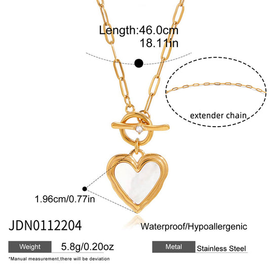 Heart‑shaped Natural Mother‑of‑Pearl Stainless Steel Necklace