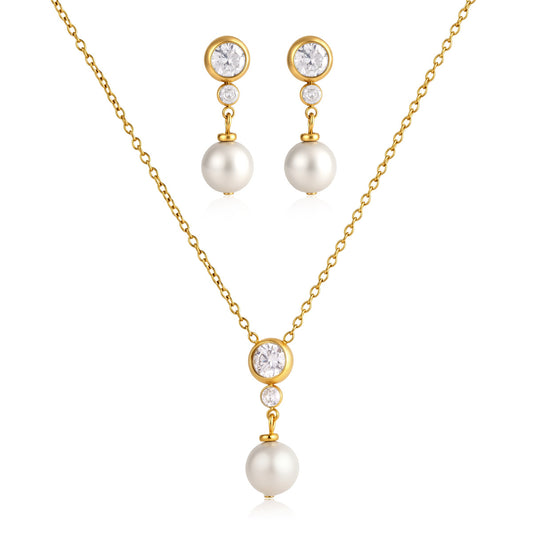 18K Gold Plated Pearl Pendant with Zircon