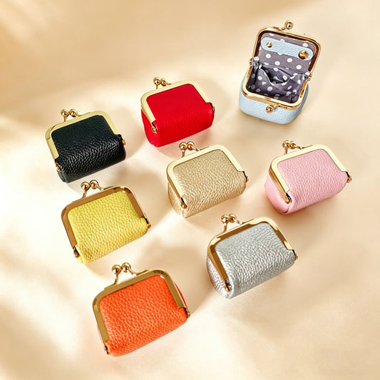 Mini Leather Kiss Lock Travel Jewelry Pouch