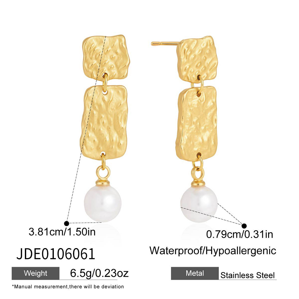 18k gold plated stainless steel pearl stud earrings