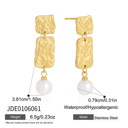 18K Gold Plated Stainless Steel Pearl Stud Earrings