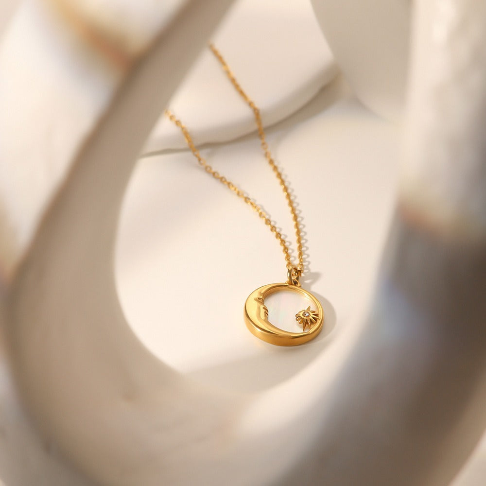 stainless steel white mother‑of‑pearl necklace