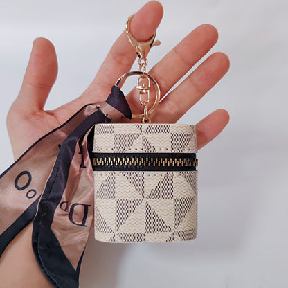 Mini PU Leather Earphone Pouch & Lipstick Bag Keychain