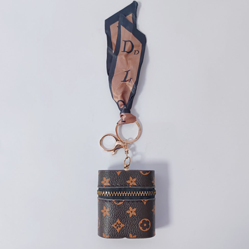 mini pu leather earphone pouch & lipstick bag keychain