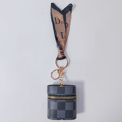 Mini PU Leather Earphone Pouch & Lipstick Bag Keychain