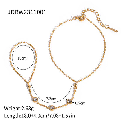 Stainless Steel Zircon Pearl Ring Bracelet