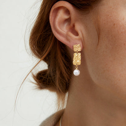 18K Gold Plated Stainless Steel Pearl Stud Earrings