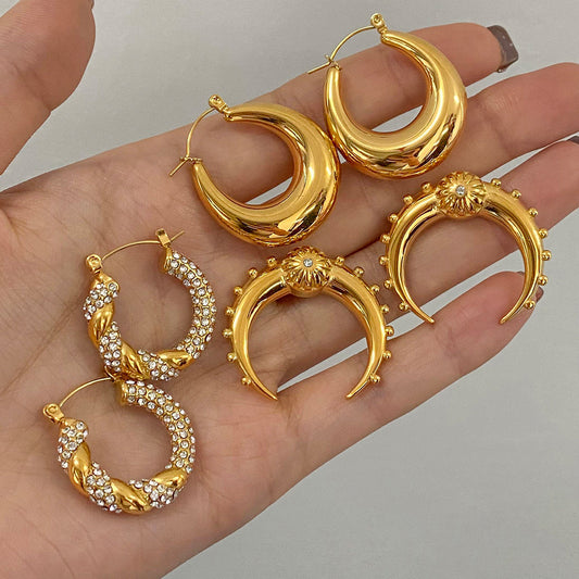 Stainless Steel Double C Zircon Stud Earring