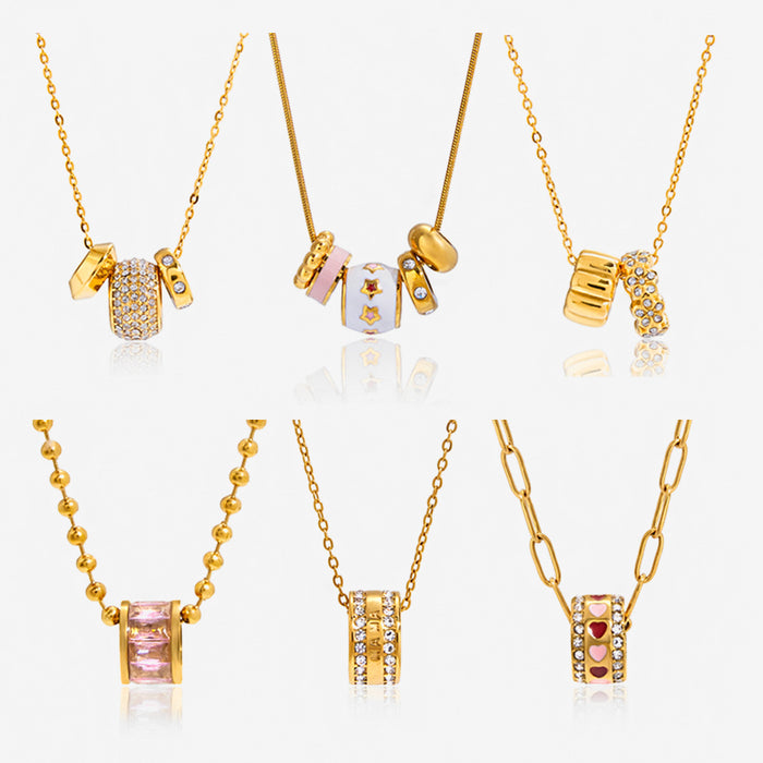 Lucky Stainless Steel Zircon Round Pendant