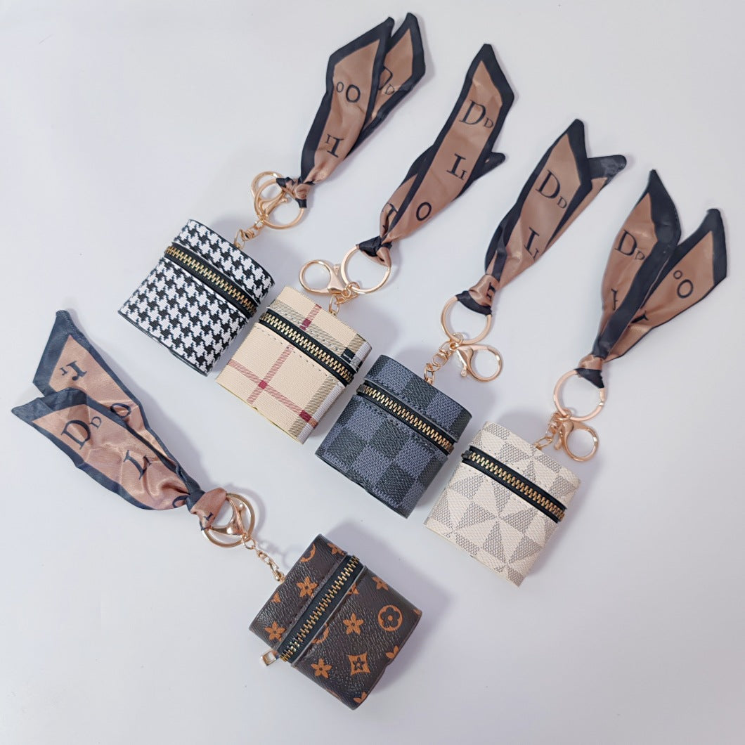 mini pu leather earphone pouch & lipstick bag keychain