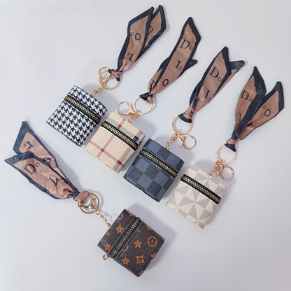 Mini PU Leather Earphone Pouch & Lipstick Bag Keychain